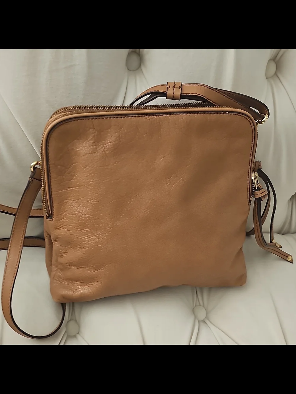Banana Republic Beige Fabric Tote with Tan Leather Trim and Gold Hardware